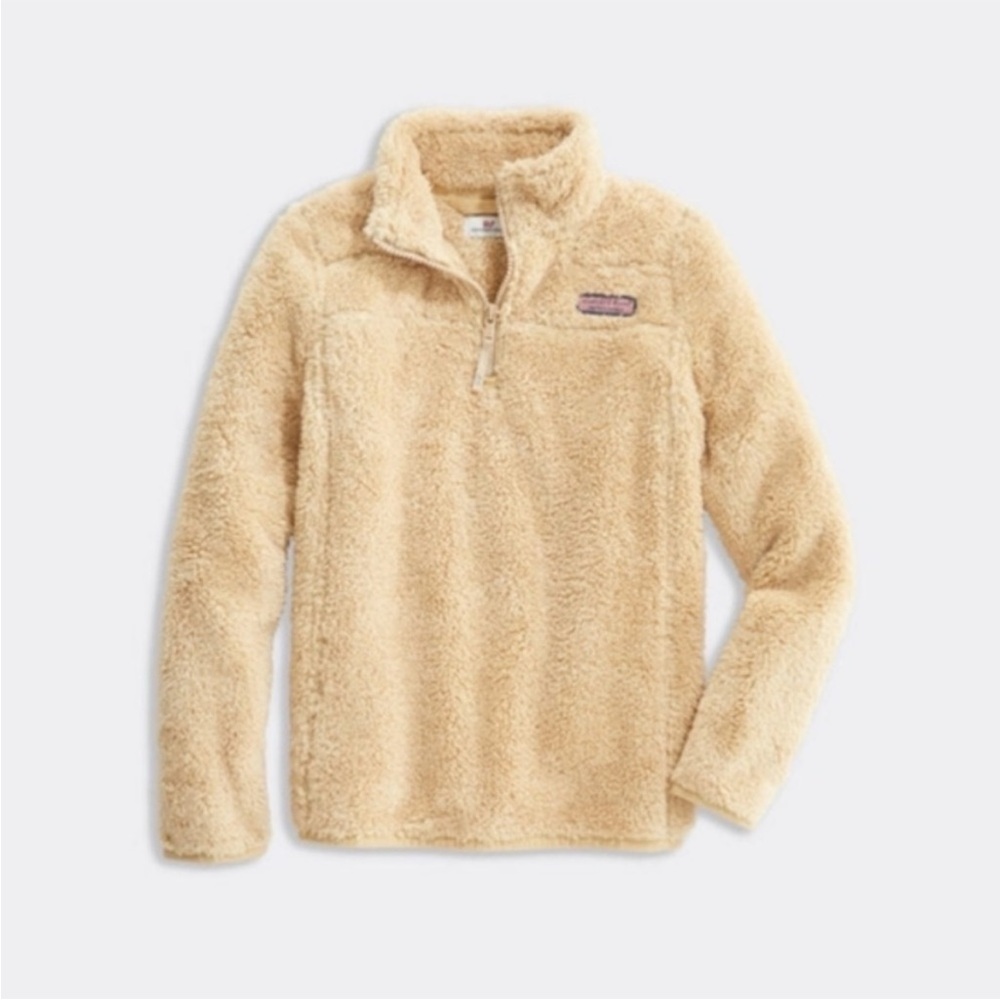Vineyard Vines Tan Plush Teddy Classic Shep Quarter Zip Pullover Girls Sz L 14